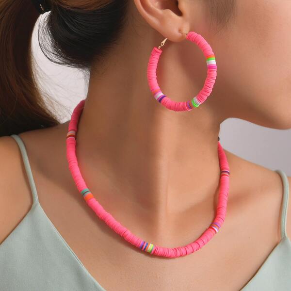 

3pcs Soft Clay Jewelry Set, Pink