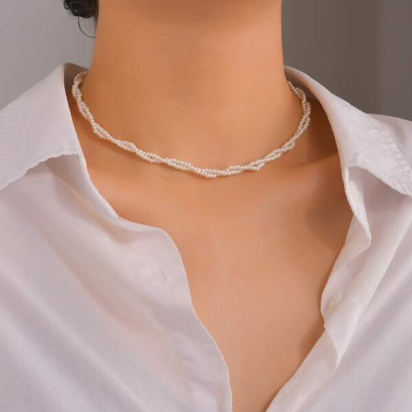 

Faux Pearl Beaded Necklace, White