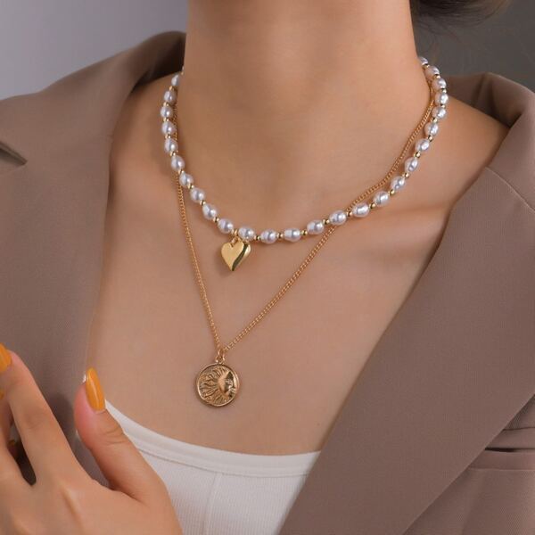 

Heart Charm Layered Necklace, White