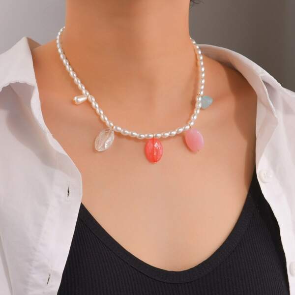 

Faux Pearl Beaded Necklace, White