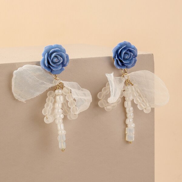 

Flower Decor Drop Earrings, Blue