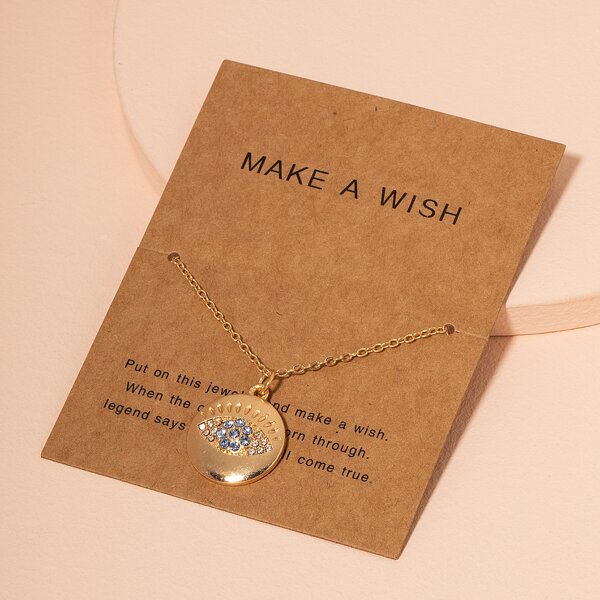 

Rhinestone Eye Charm Necklace, Gold