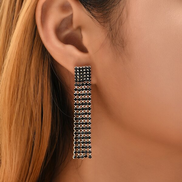 

Rhinestone Decor Earrings, Black