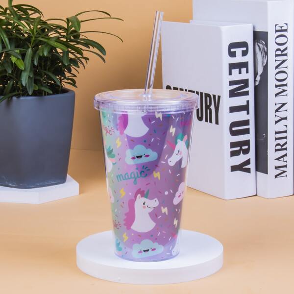 

Cartoon Unicorn Print Tumbler, Multicolor