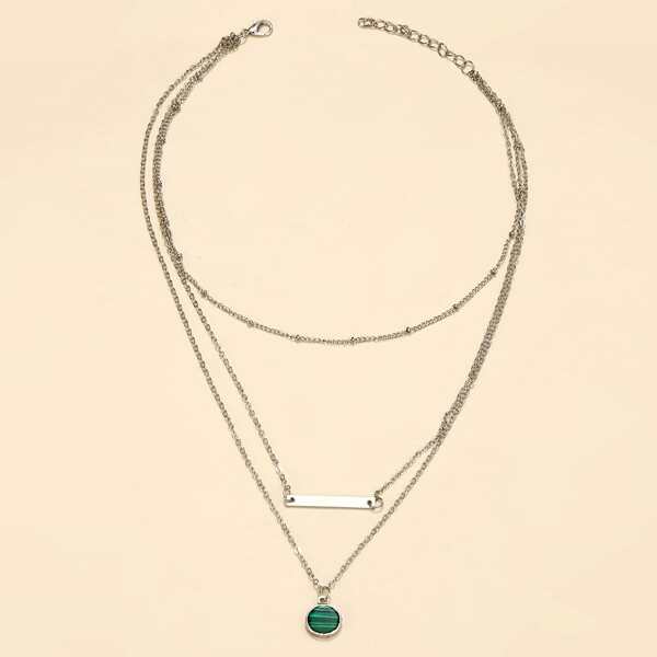 

Round Charm Layered Necklace, Silver