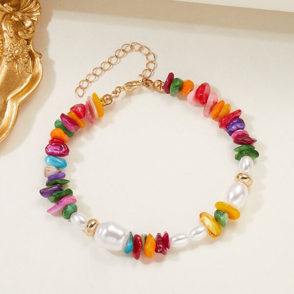 

Faux Pearl & Stone Beaded Bracelet, Multicolor