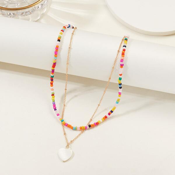

Heart Pendant Layered Necklace, Multicolor