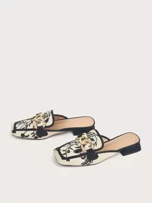 Fall/Winter Two Tone Chain Decor Flat Mules - Multicolor - View 2