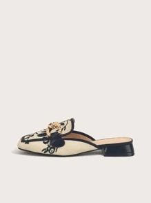 Fall/Winter Two Tone Chain Decor Flat Mules - Multicolor - View 3