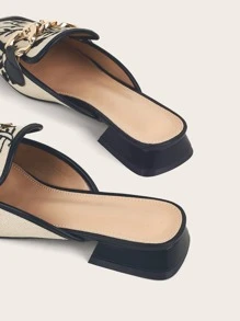 Fall/Winter Two Tone Chain Decor Flat Mules - Multicolor - View 4