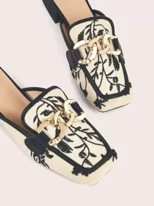 Fall/Winter Two Tone Chain Decor Flat Mules - Multicolor - View 5