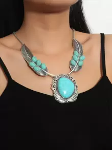 EMERY ROSE Turquoise Decor Necklace - Blue - View 1