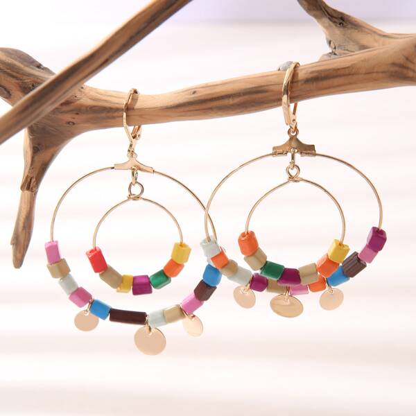

Bead & Round Disc Decor Earrings, Multicolor
