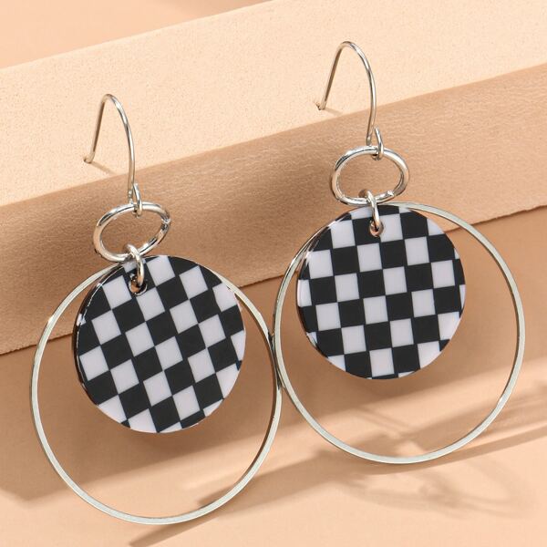 

Checkerboard Pattern Drop Earrings, Black