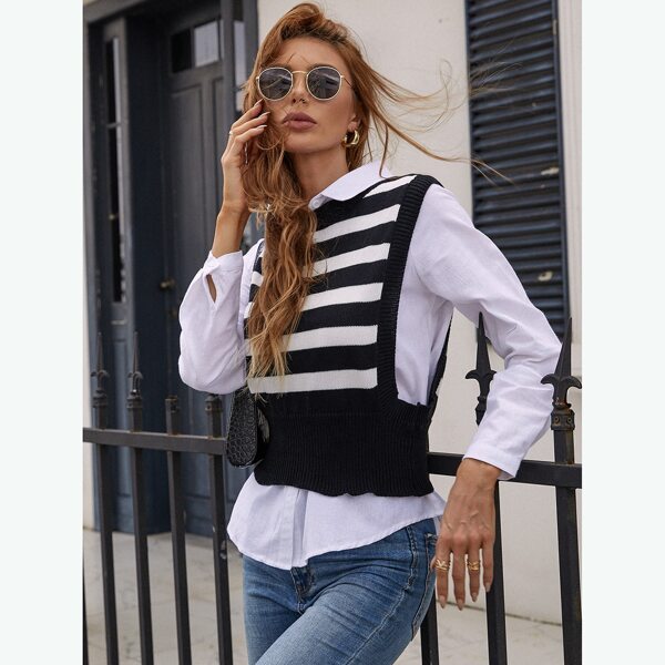 

Striped Sweater Vest Without Blouse, Black and white