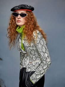 Carolina Velarde Chaqueta con cremallera y estampado de patrón de piel de serpiente, de moda para usar en la ciudad - Multicolor - Ver 4