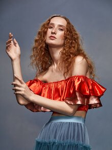 RECKLESS ERICKA Off Shoulder Color Block Layered Ruffle Crop Top - Orange - View 4
