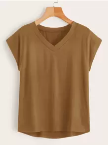 Camiseta escote V asimétrico - Caqui - Ver 1