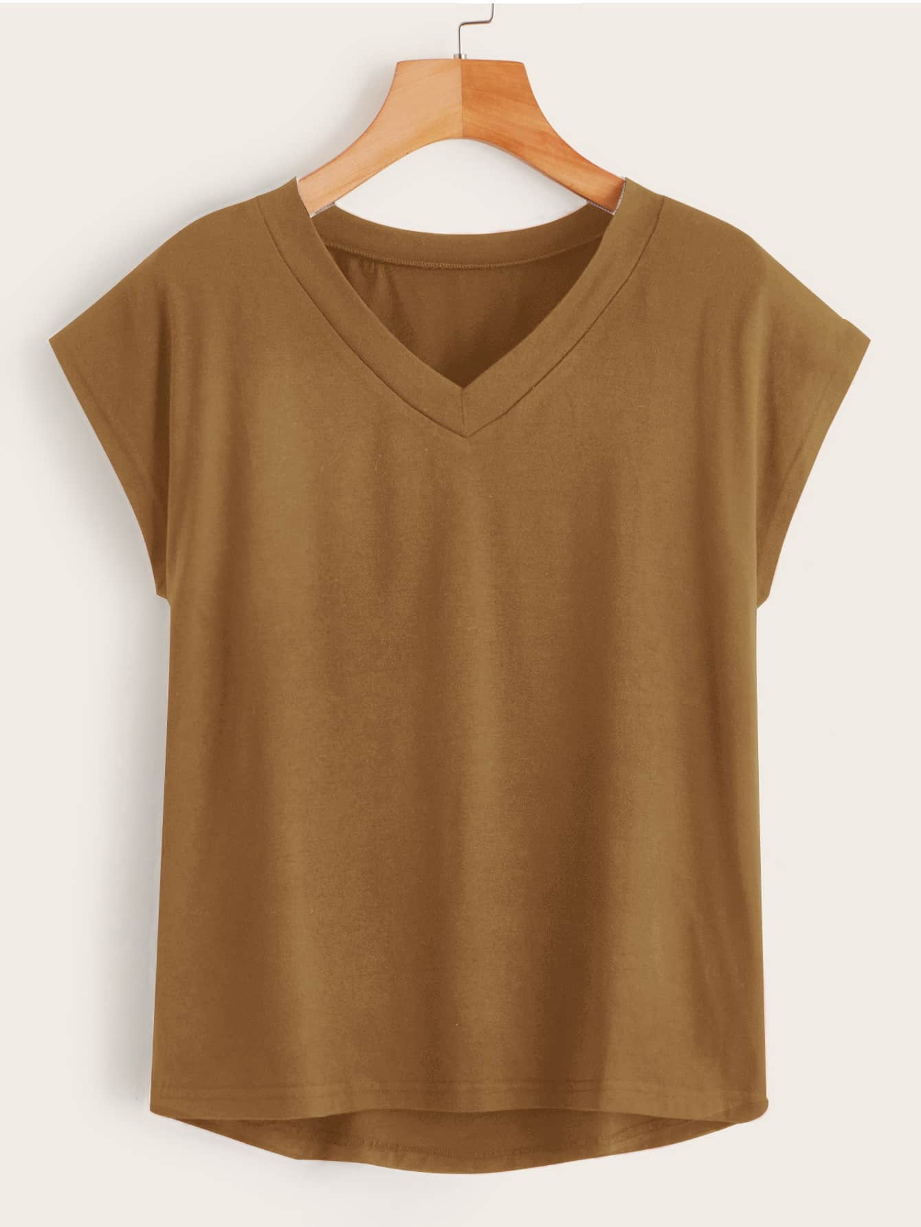 Camiseta escote V asimétrico - Caqui - Ver 1