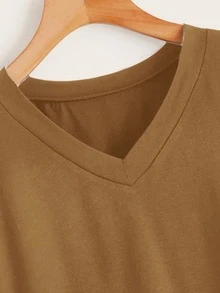 Camiseta escote V asimétrico - Caqui - Ver 3