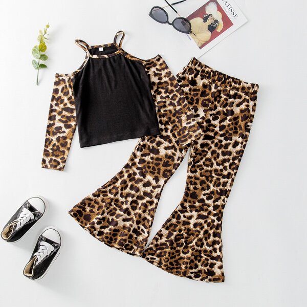 

Toddler Girls Cold Shoulder Tee & Leopard Flare Leg Pants, Multicolor