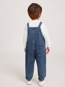 Young Boy Unisex Casual Street Style Retro Animal Face Printed Loose Fit Overalls With Circular Pockets, Adjustable Strap And Tapered Jeans, Must-Have Fashionable Denim Clothing For Kids All Year Round - Medium Wash - View 2