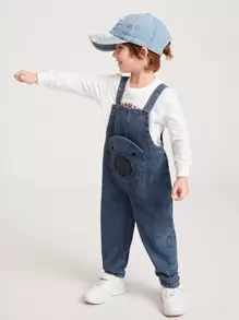 Young Boy Unisex Casual Street Style Retro Animal Face Printed Loose Fit Overalls With Circular Pockets, Adjustable Strap And Tapered Jeans, Must-Have Fashionable Denim Clothing For Kids All Year Round - Medium Wash - View 4