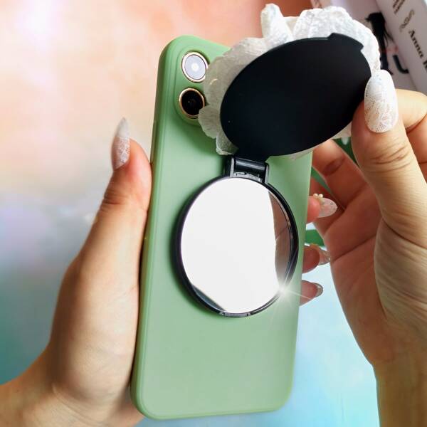 

Flower Embossed Phone Case With Mirror, Green