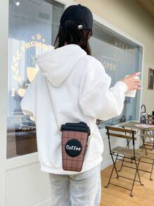 Y2K街頭時尚潮流萬用咖啡杯造型女式斜揹包，獨特可愛中性包 - 咖啡棕 - 查看 5