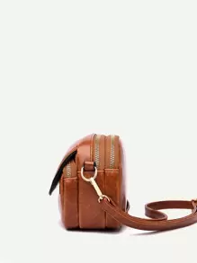 Mini Vintage Design Flap Crossbody Bag - Brown - View 3