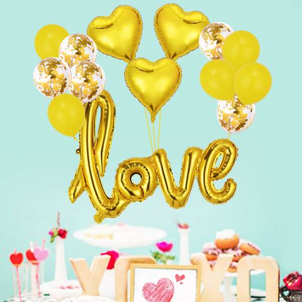 

14pcs Love & Heart Balloon Set, Gold