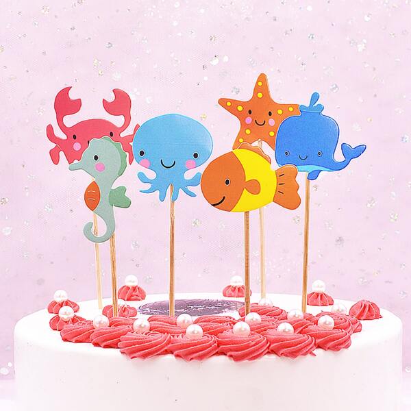 

24pcs Marine Life Design Cake Topper, Multicolor