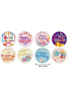 1roll Slogan Graphic Birthday Gift Sticker, Cartoon Paper Gift Decorative Decal For Birthday Party, Christmas - Multicolor - View 3