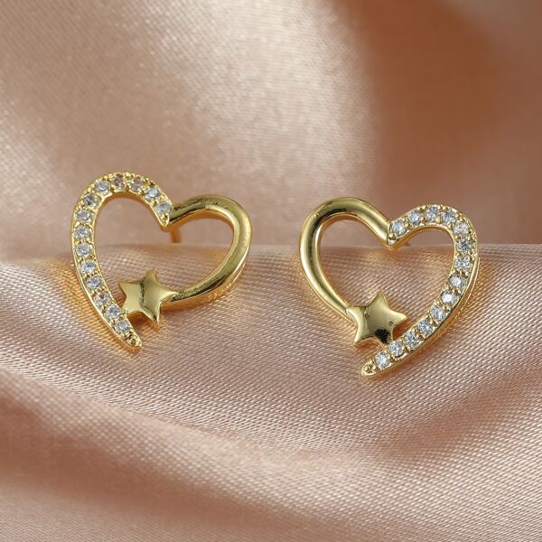 

Heart & Star Design Stud Earrings, Gold