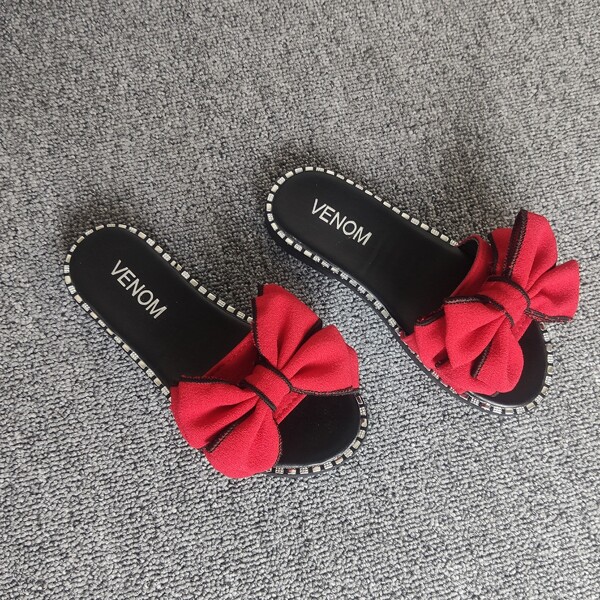 

Girls Bow Decor Two Tone Slides, Red