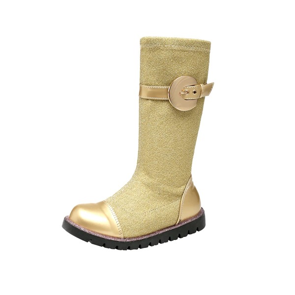 

Girls Buckle Decor Boots, Gold
