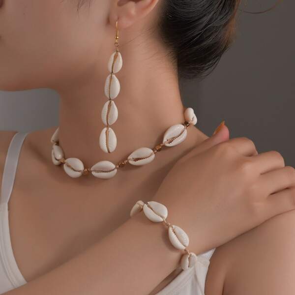 

4pcs Shell Decor Jewelry Set, White