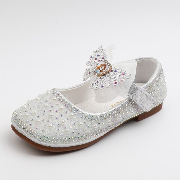 

Girls Rhinestone & Bow Decor Mary Jane Flats, Silver
