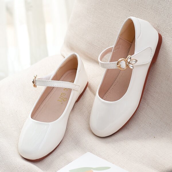 

Girls Minimalist Rhinestone Decor Mary Janes, White