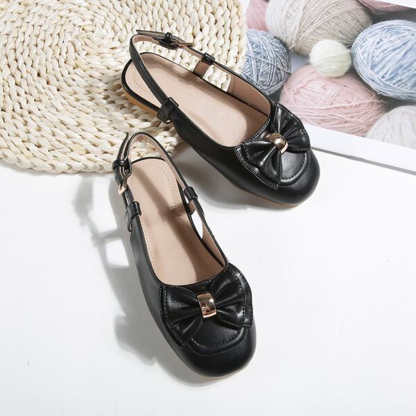 

Girls Minimalist Bow Decor Slingback Flats, Black