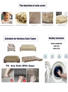 Funda de sofá elástica con patrón de cuadros - Caqui - Ver 5