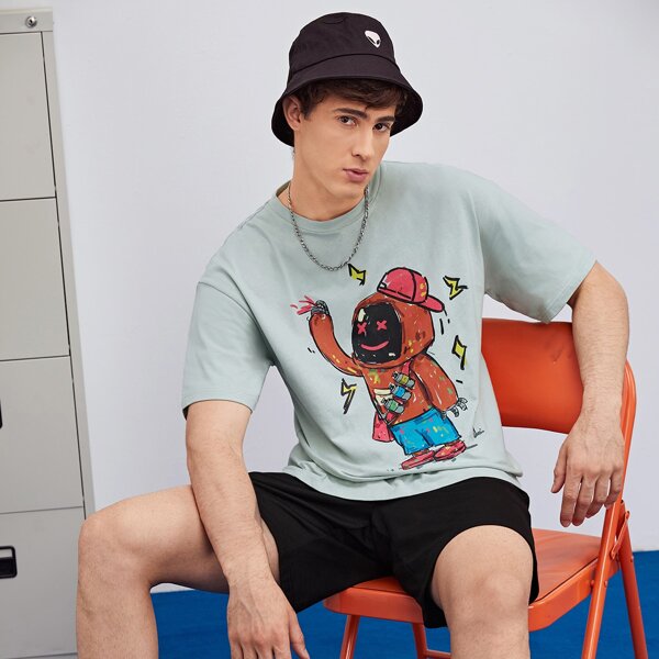 

Men Cartoon Figure Graphic Tee, Multicolor