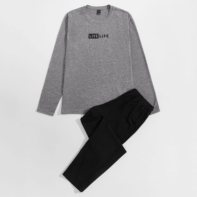 

Guys Letter Graphic Top & Pants Lounge Set, Multicolor