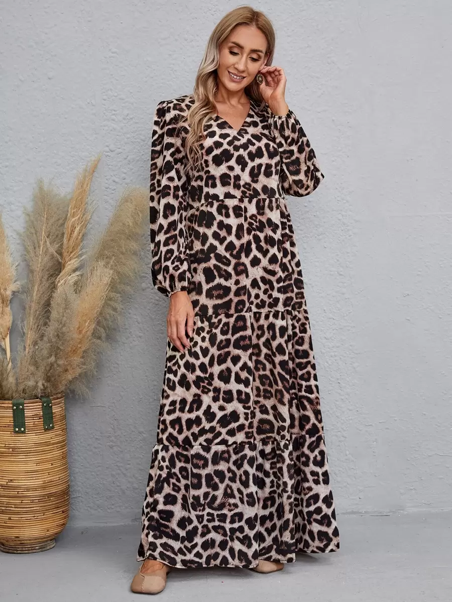 EMERY ROSE Cheetah Print Flounce Hem Dress - Multicolor - View 1