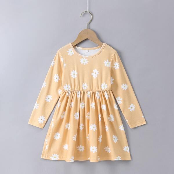 

Toddler Girls Floral Print Babydoll Dress, Yellow