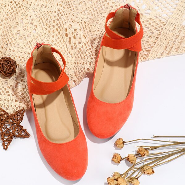 

Minimalist Zip Back Ballet Flats, Orange