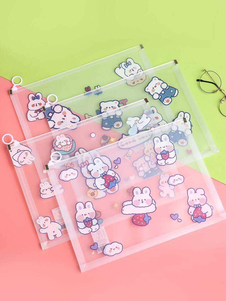 1 pieza Bolsa de archivo con estampado de dibujos animados al azar - Multicolor - Ver 1