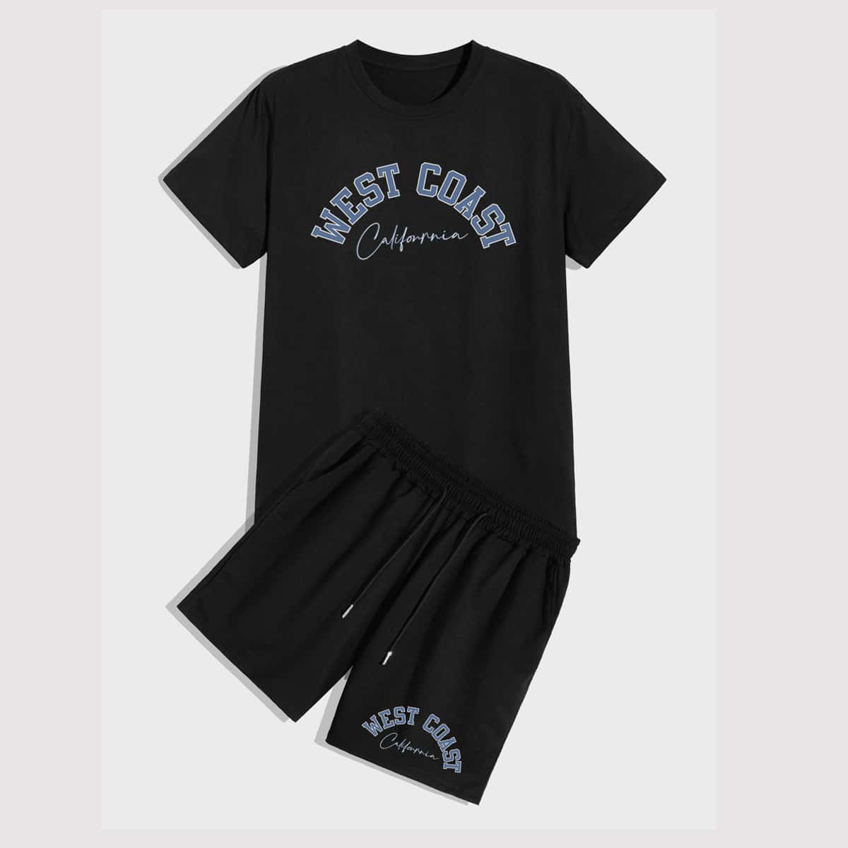 

Guys Letter Tee & Drawstring Shorts, Black