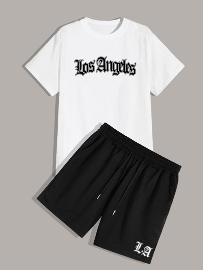 Guys Letter Tee & Drawstring Shorts
