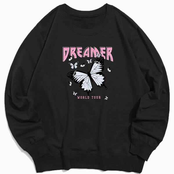 

Guys Butterfly & Letter Graphic Sweatshirt, Black